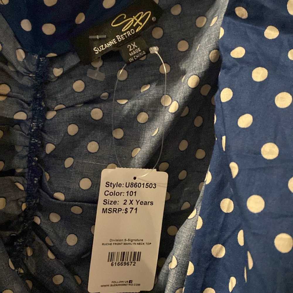 NWT Suzanne Betro polka dot Vneck blouse size 2X - Picture 3 of 7